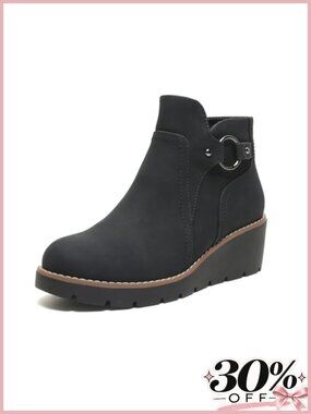 Women's Wedge Ankle Boots Chunky Low Heel Side Zip Short Booties